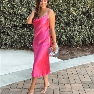 Zara bright pink silky slip dress